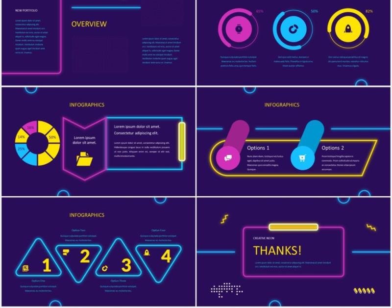霓虹色工作报告图文排版设计PPT模板IGNITO - Neon Colour Powerpoint Template