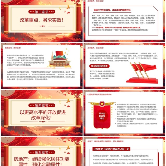 红色中国风学习二十届三中全会关键词PPT模板 红色中国风学习二十届三中全会关键词PPT模板