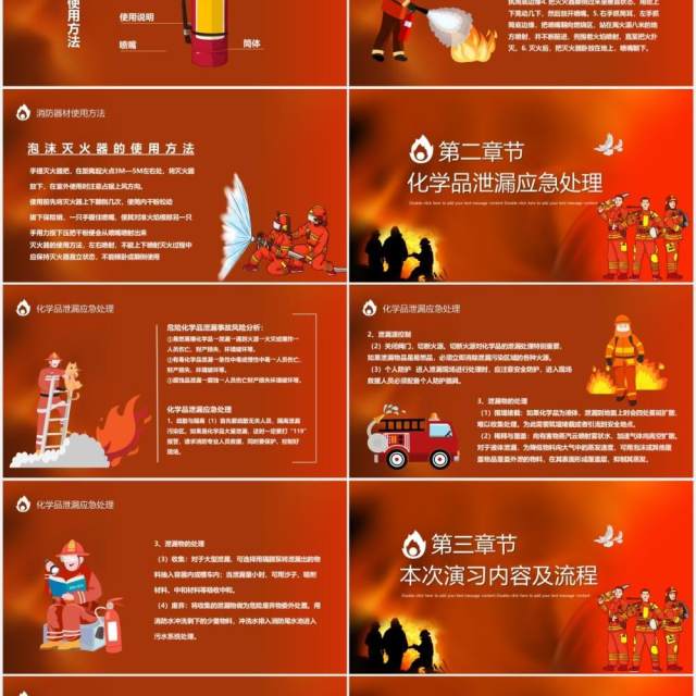 红色消防及泄漏应急方案预演安全教育培训PPT模板