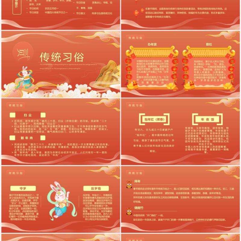 橙色国潮中国风喜迎新春春节介绍PPT模板