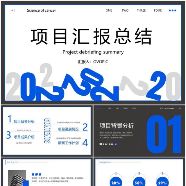 蓝灰色简约风项目汇报总结PPT通用模板 蓝灰色简约风项目汇报总结PPT通用模板