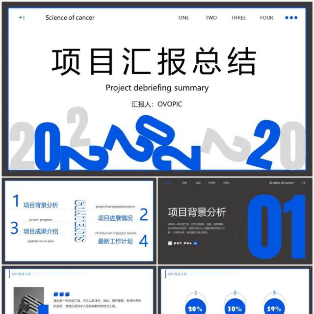 蓝灰色简约风项目汇报总结PPT通用模板
