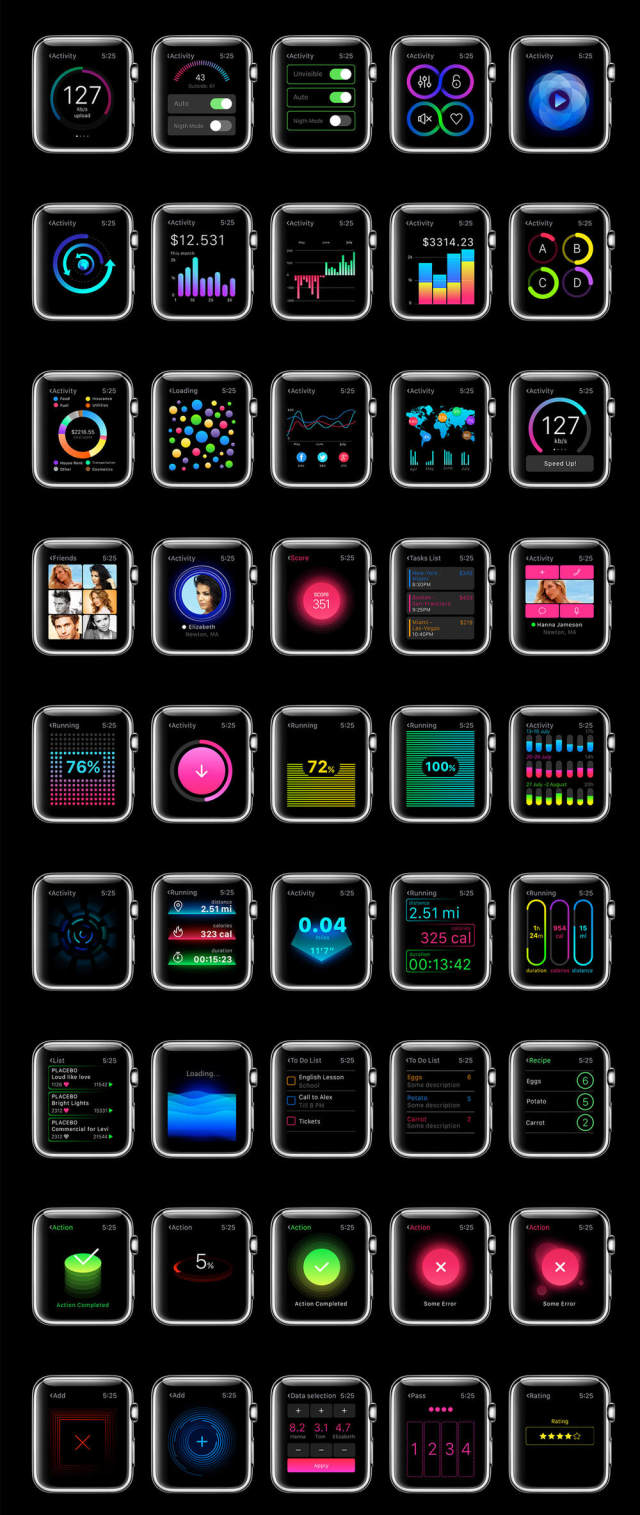 用于Apple Watch，W1 UI Kit的200多个屏幕UI工具包