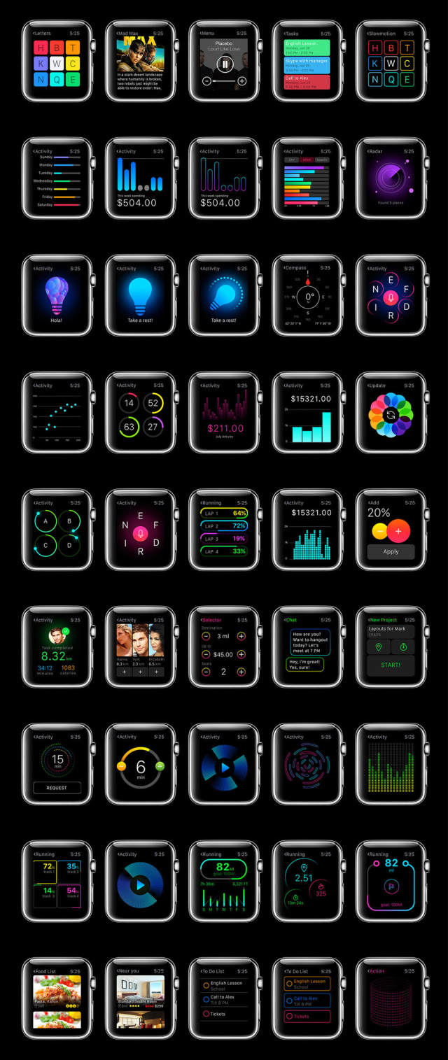 用于Apple Watch，W1 UI Kit的200多个屏幕UI工具包