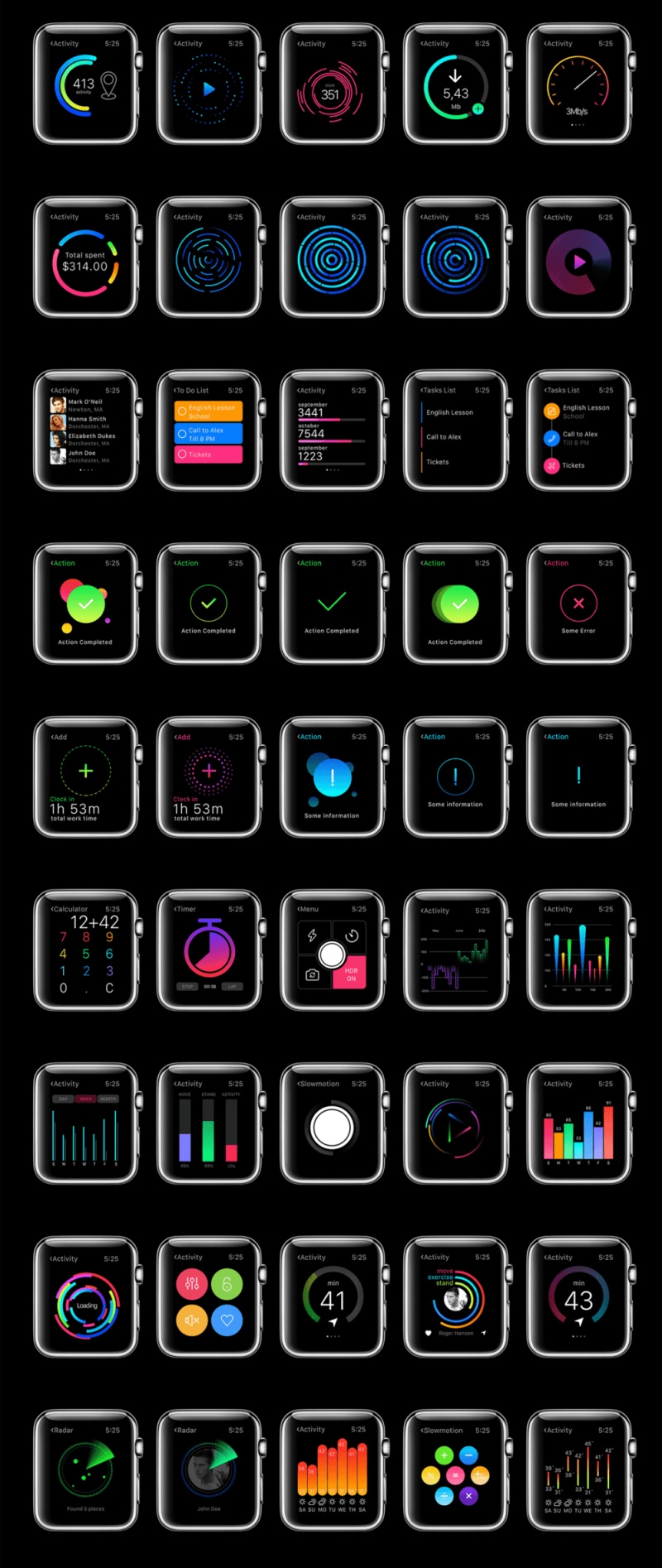 用于Apple Watch，W1 UI Kit的200多个屏幕UI工具包