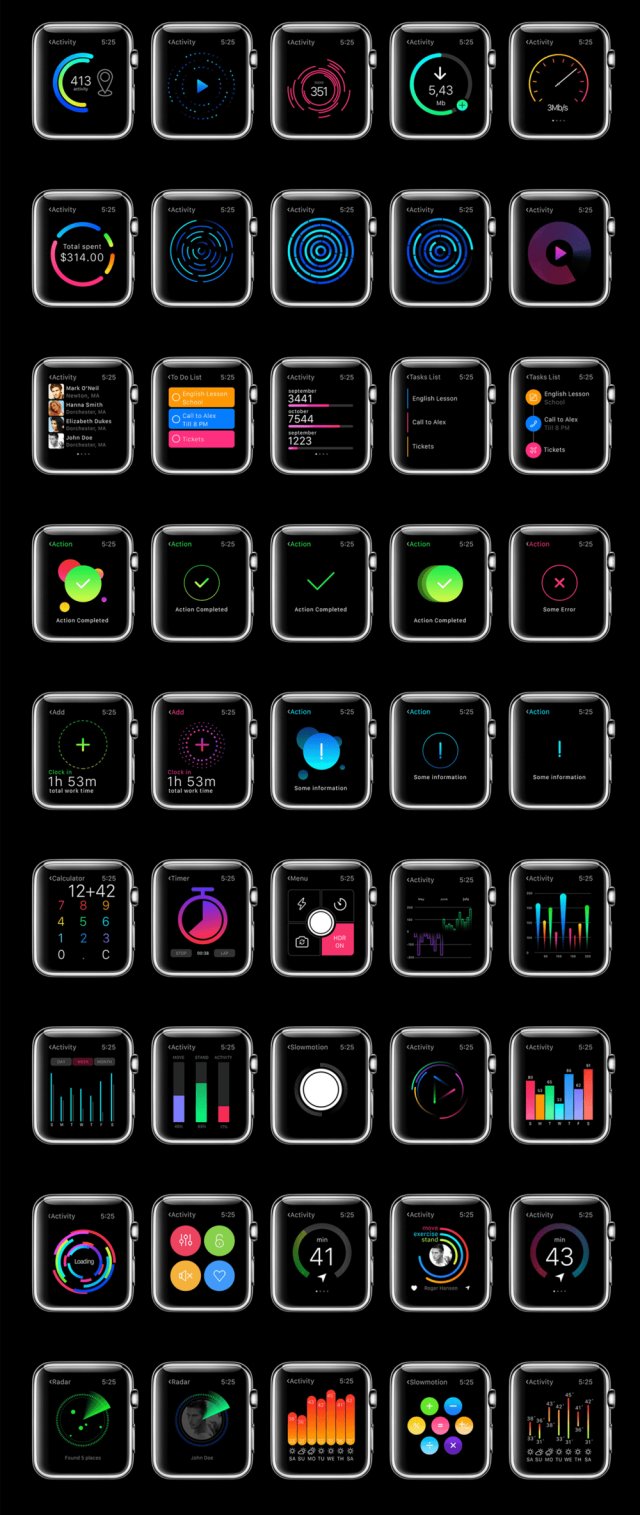 用于Apple Watch，W1 UI Kit的200多个屏幕UI工具包