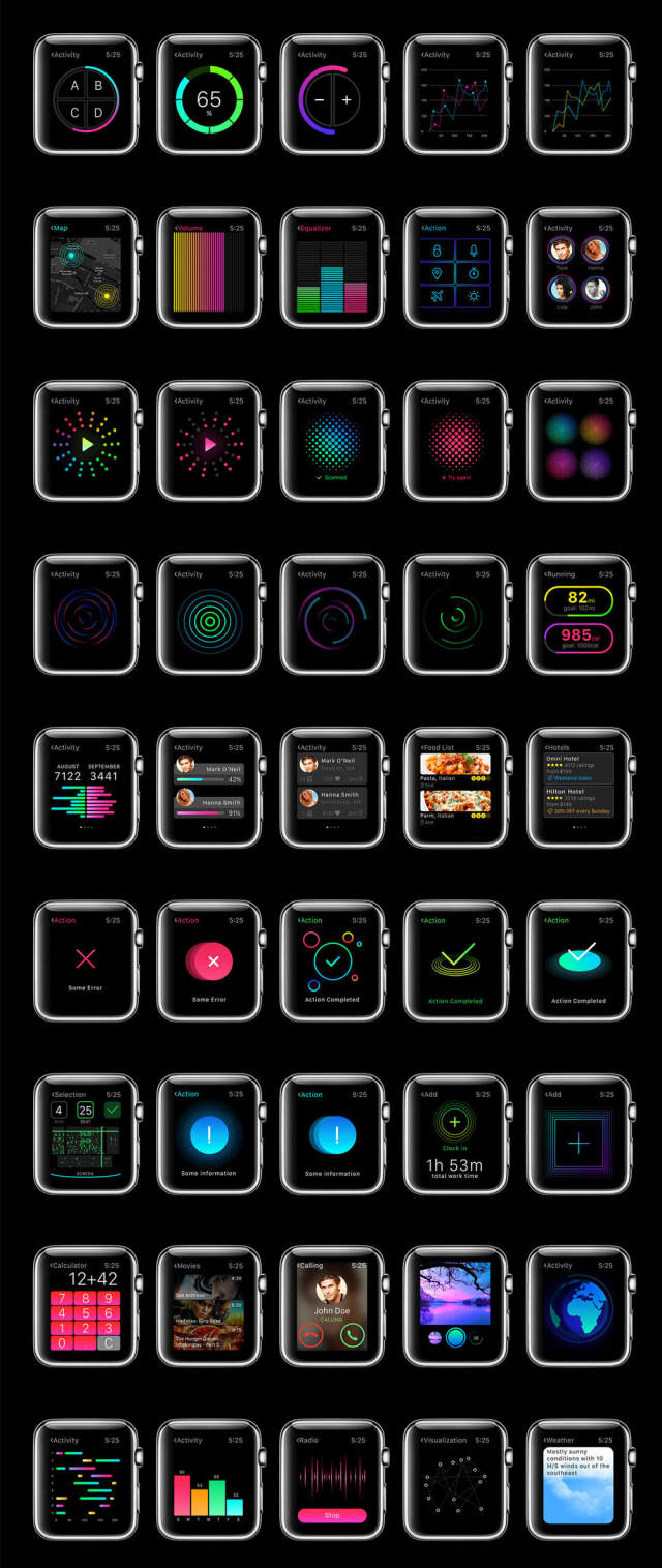 用于Apple Watch，W1 UI Kit的200多个屏幕UI工具包