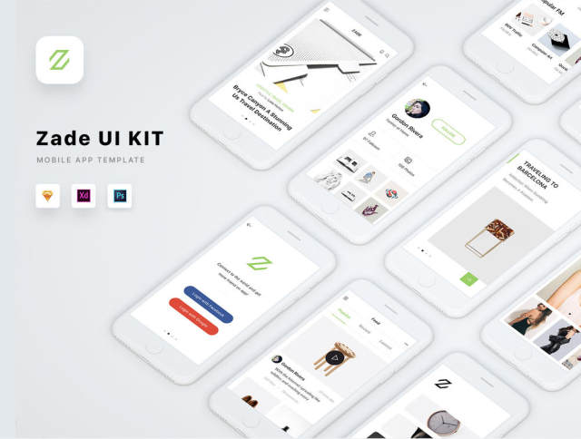 适用于Sketch，Photoshop和XD的90多款iOS手机屏幕模板，Zade Mobile UI KIT