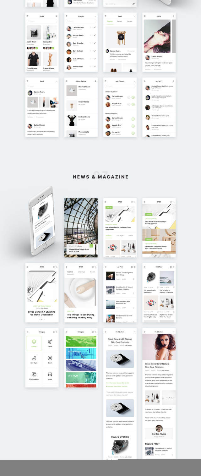 适用于Sketch，Photoshop和XD的90多款iOS手机屏幕模板，Zade Mobile UI KIT