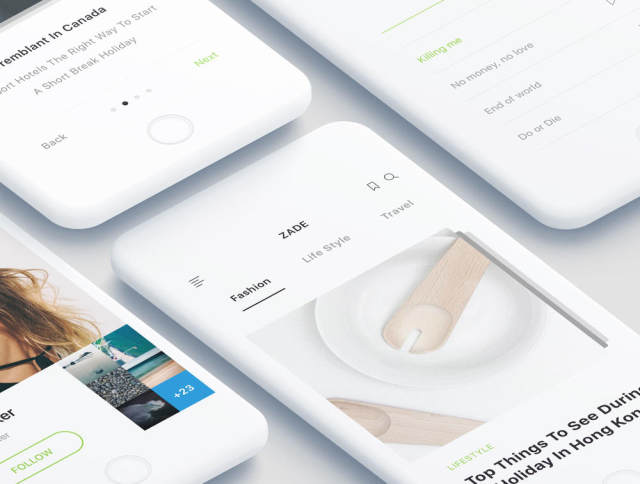 适用于Sketch，Photoshop和XD的90多款iOS手机屏幕模板，Zade Mobile UI KIT