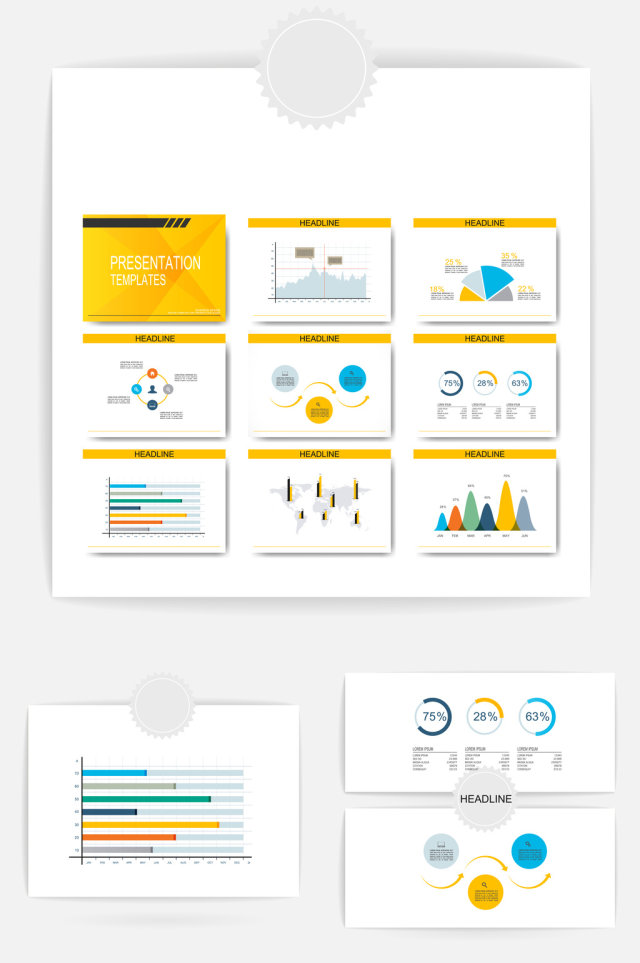 ppt黄色图表矢量元素素材