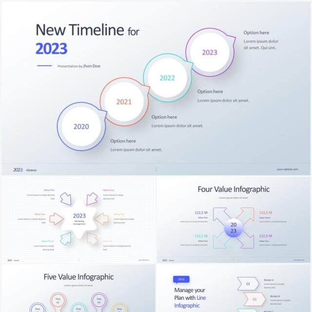 2023简洁风线条箭头信息图PPT素材