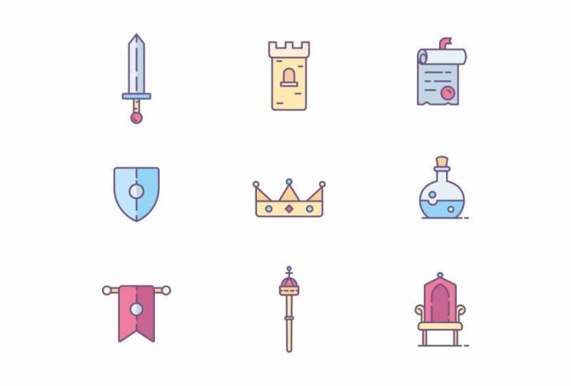 王国，中世纪和幻想的图标