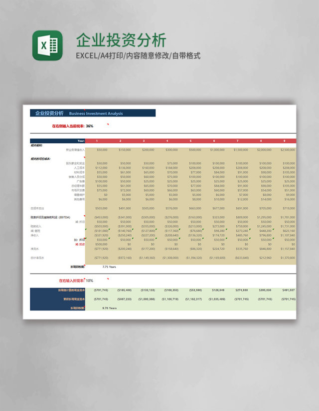 企业投资分析excel模版