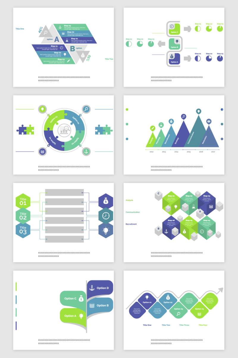 蓝绿色PPT报表类矢量素材