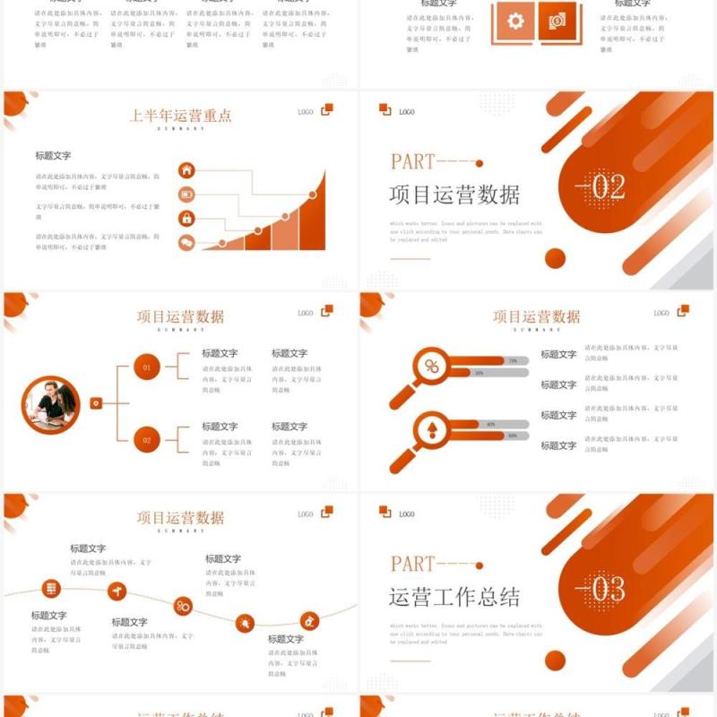 橙色商务风集团运营年中工作汇报PPT模板