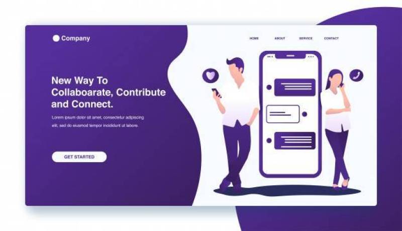 Man and woman starting a romantic relationship on smartphone