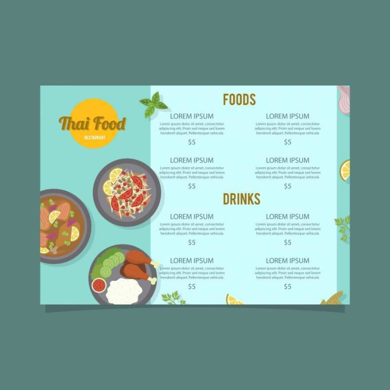 泰国食物菜单矢量模板