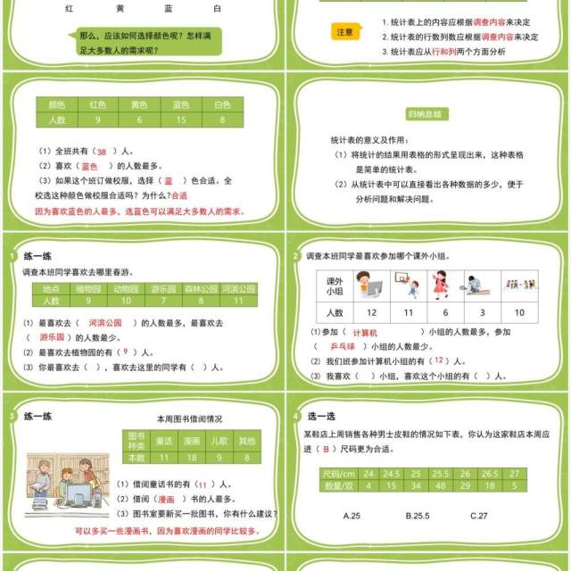 部编版二年级数学下册统计表收集数据课件PPT模板