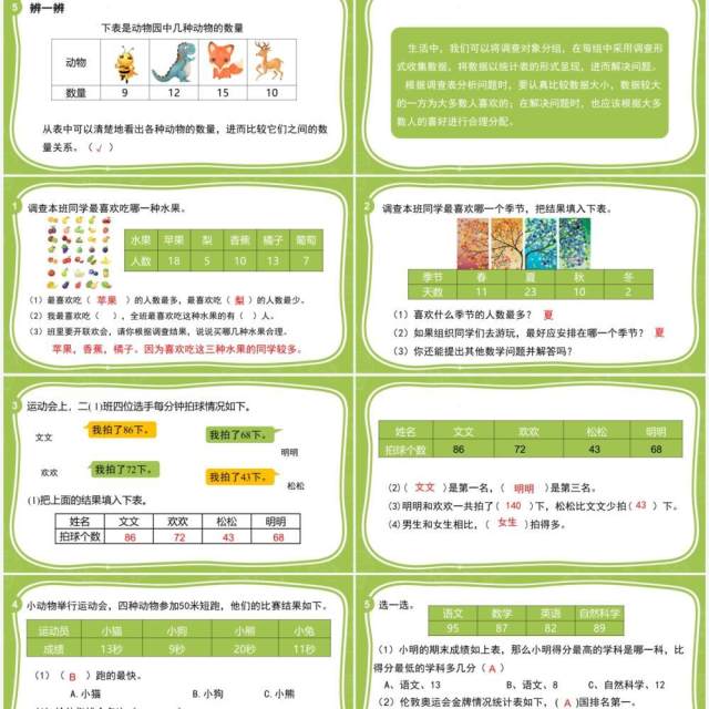 部编版二年级数学下册统计表收集数据课件PPT模板