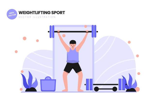 举重运动平面矢量图AI人物插画设计素材Weightlifting Sport Flat Vector Illustration