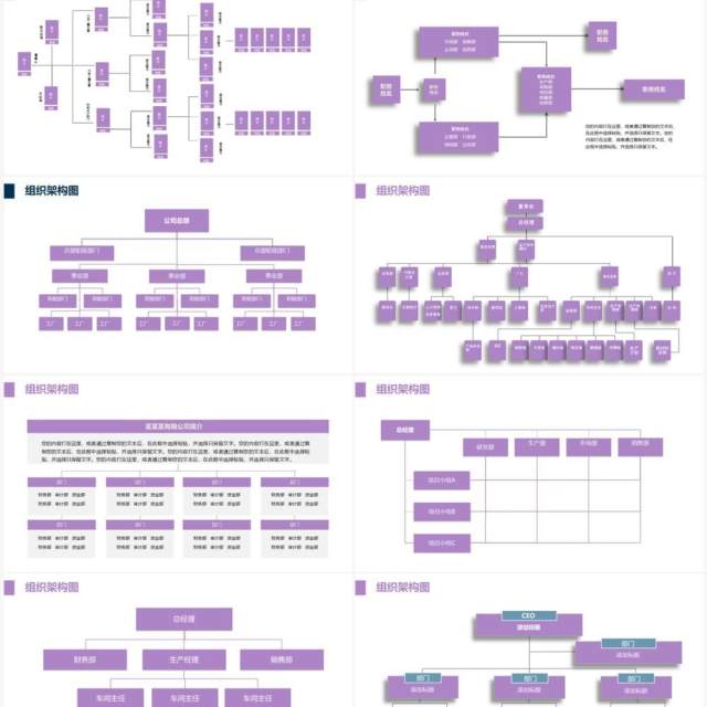 紫色20页企业组织架构可视化图表集PPT模板