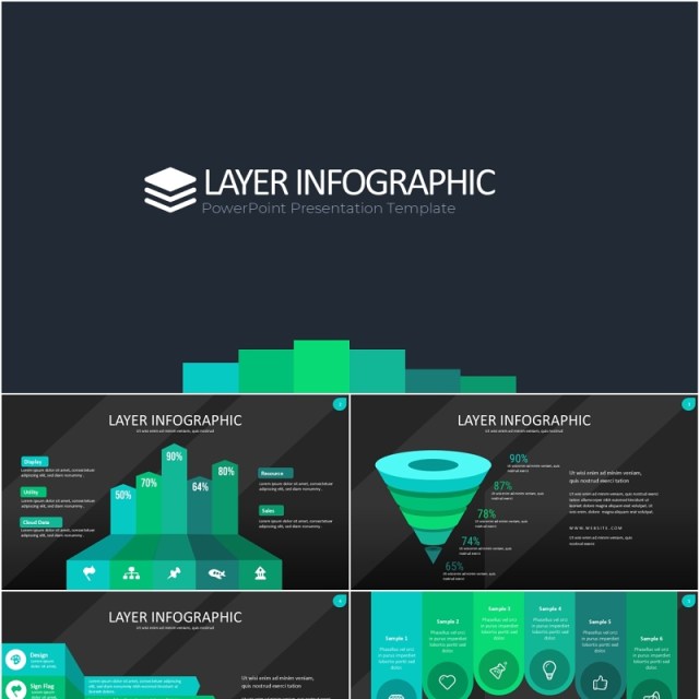 绿色图层结构信息图PPT模板素材Wide Tosca Dark Layer Infographic