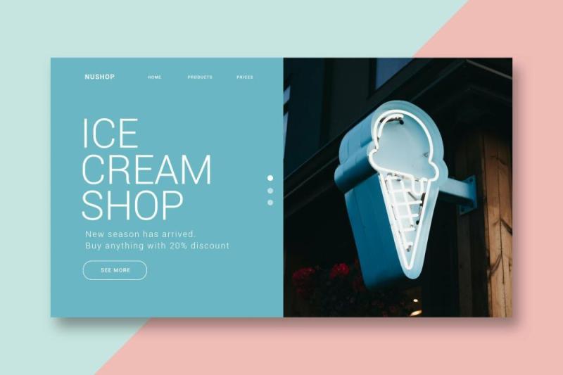 冰淇淋店UI界面登录页AI矢量设计模板ice cream shop landing page