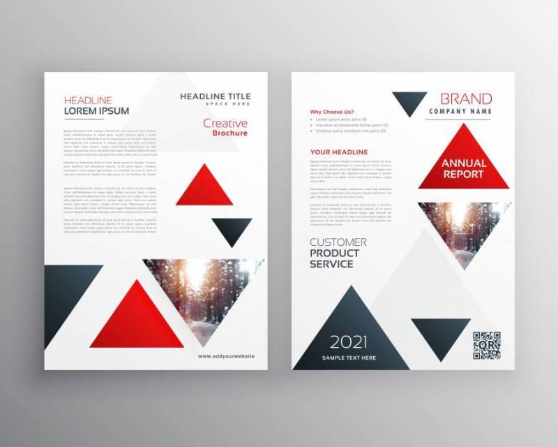 红色三角现代业务手册传单海报设计模板