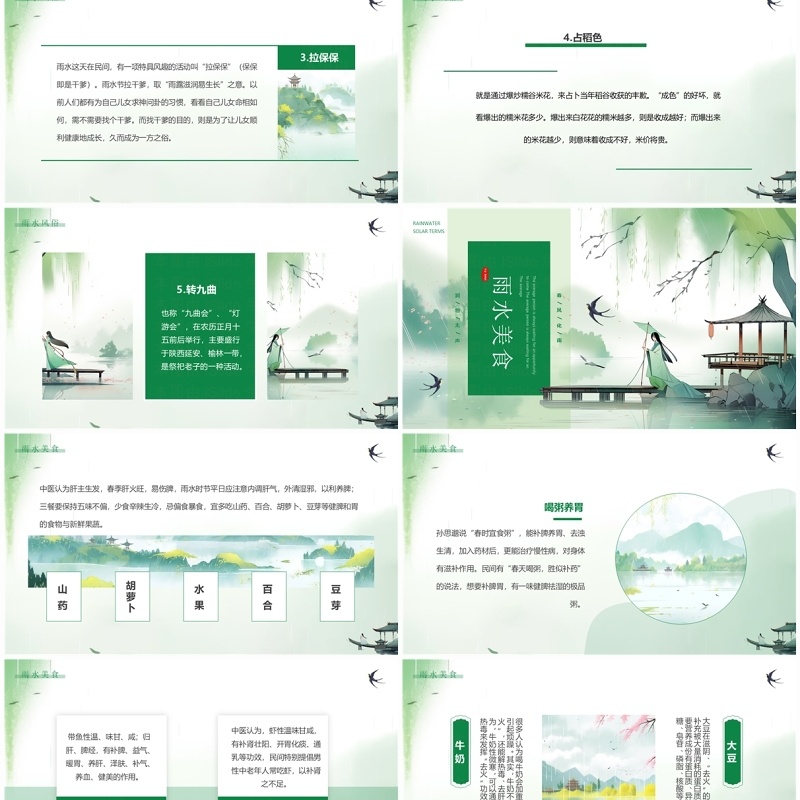 绿色中国风雨水节气介绍PPT模板