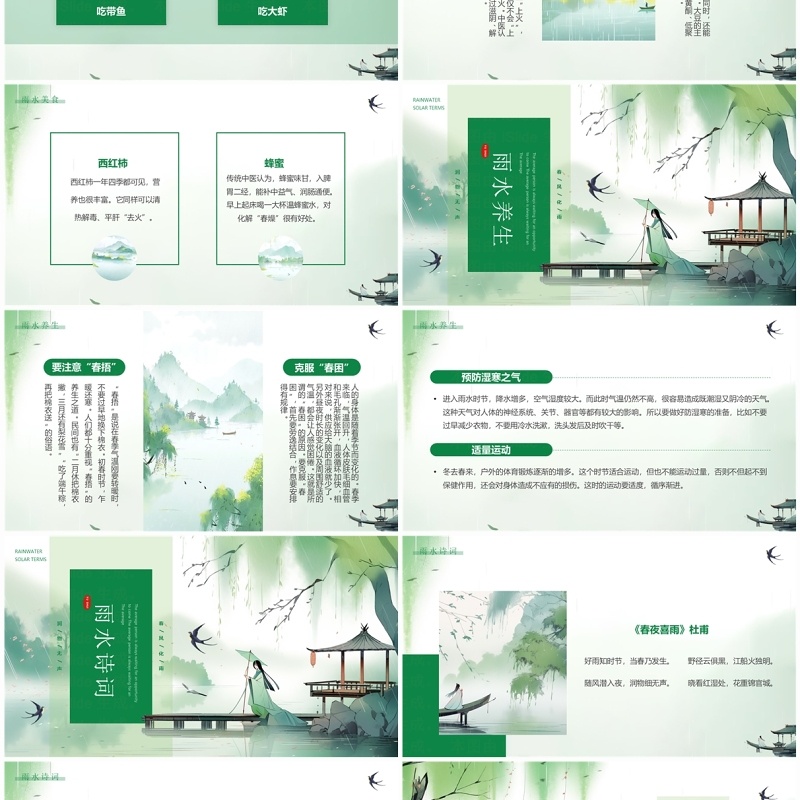 绿色中国风雨水节气介绍PPT模板