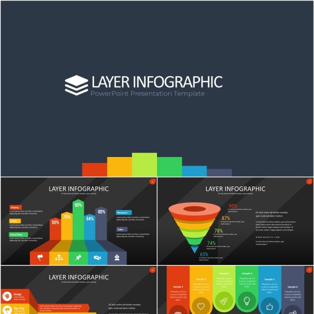 多彩图层结构信息图PPT模板素材Wide Dark Layer Infographic