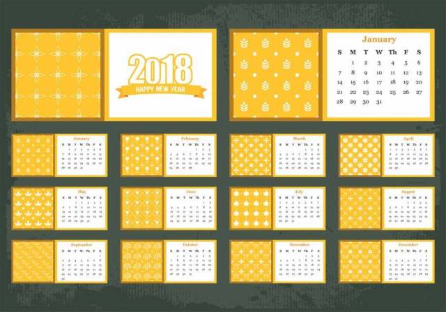 可打印的月历2018年矢量模板