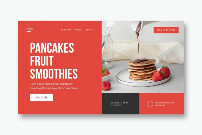 餐厅早餐美食UI界面登录页AI矢量设计模板restaurant breakfast landing page