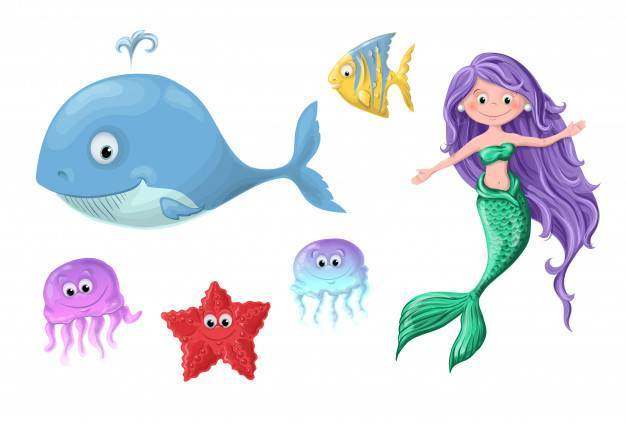 Set cartoon cute nautical inhabitants - a mermaid Set cartoon cute nautical inhabitants - a mermaid