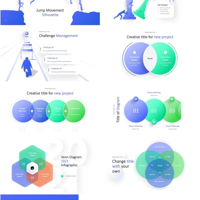 人物剪影韦恩图文氏图PPT信息图模板Silhouette & Venn Diagram-Light