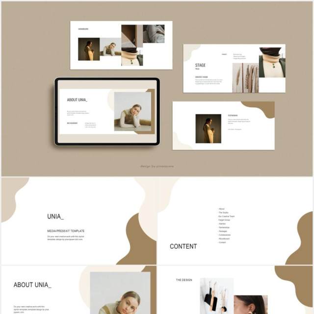 简约小清新图文展示PPT模板UNIA - Media Press Kit Powerpoint Template