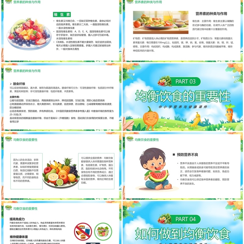 蓝绿卡通风营养与健康生活的基石中学生营养与健康PPT模板