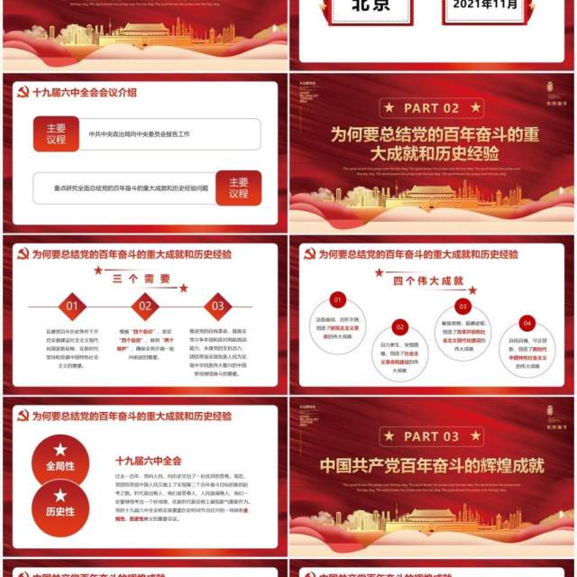 红色大气十九届六中全会会议介绍PPT模板 红色大气十九届六中全会会议介绍PPT模板