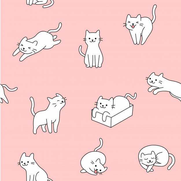 无缝可爱的白色猫图案插画