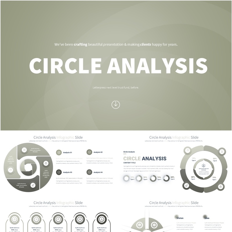 圆形信息图分析PPT模板Circle Analysis - Color 11 (Gold)