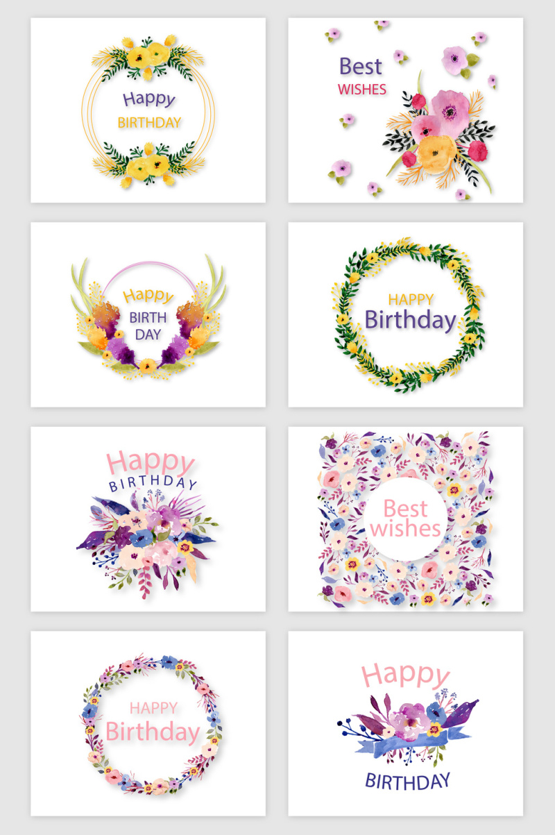 清新草本植物花朵花环矢量素