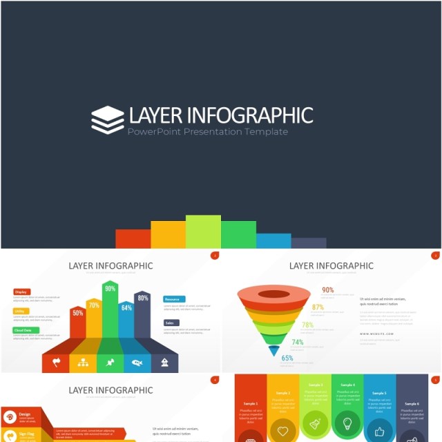 多彩图层结构信息图PPT模板素材Wide Light Layer Infographic