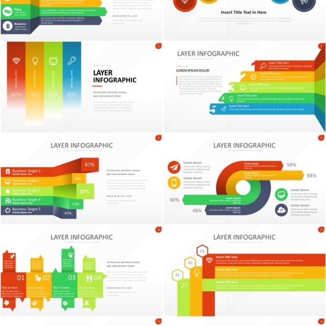 多彩图层结构信息图PPT模板素材Wide Light Layer Infographic