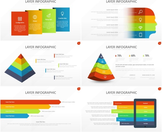 多彩图层结构信息图PPT模板素材Wide Light Layer Infographic