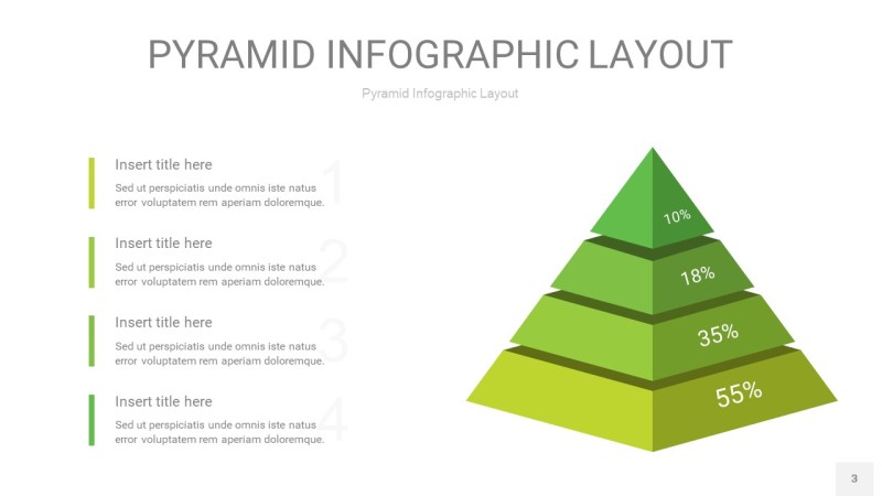 草绿色3D金字塔PPT信息图表3