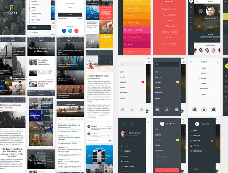 75 iOS屏幕移动应用程序UI工具包,Flatte UI工具包 75 iOS屏幕移动应用程序UI工具包,Flatte UI工具包