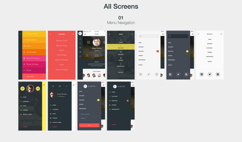 75 iOS屏幕移动应用程序UI工具包，Flatte UI工具包