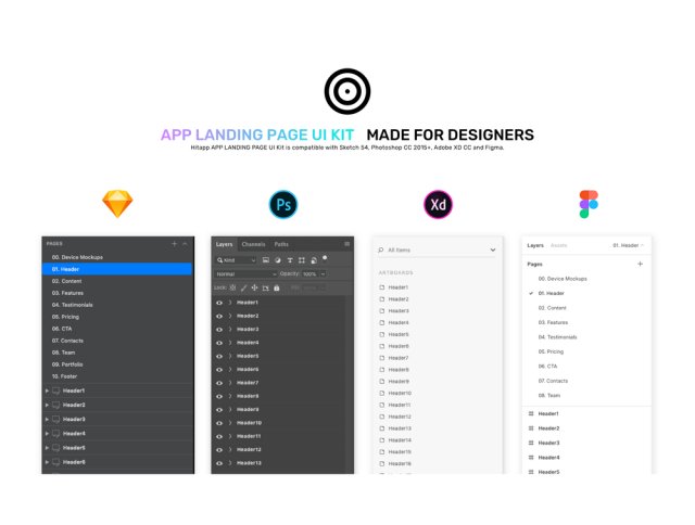 用于Sketch，Photoshop，Figma和XD的桌面和移动APP UI工具包，HitApp - 桌面和移动APP登陆页面UI工具包