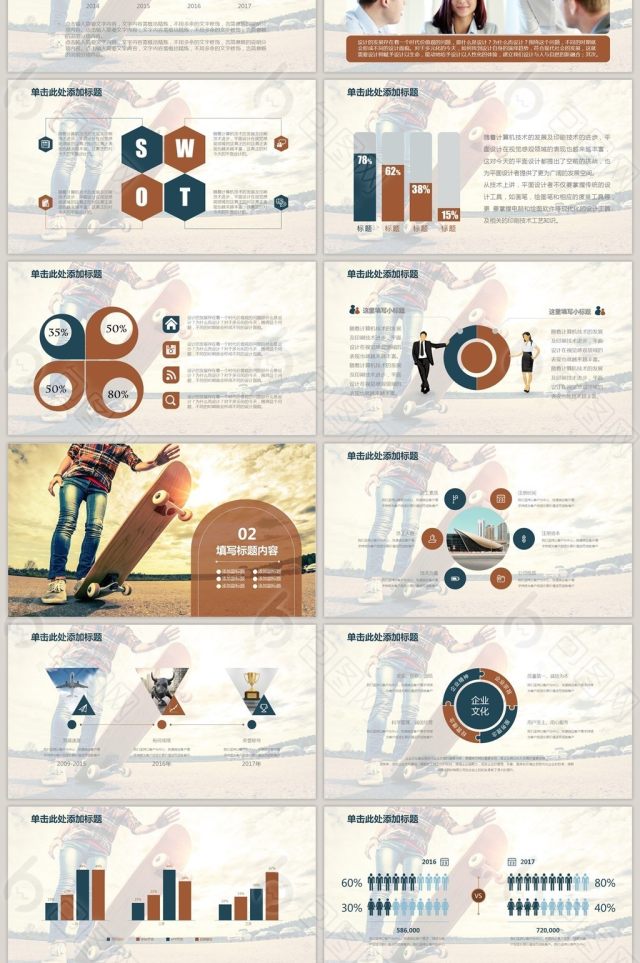 复古风格户外滑板运动器械销售类PPT模板